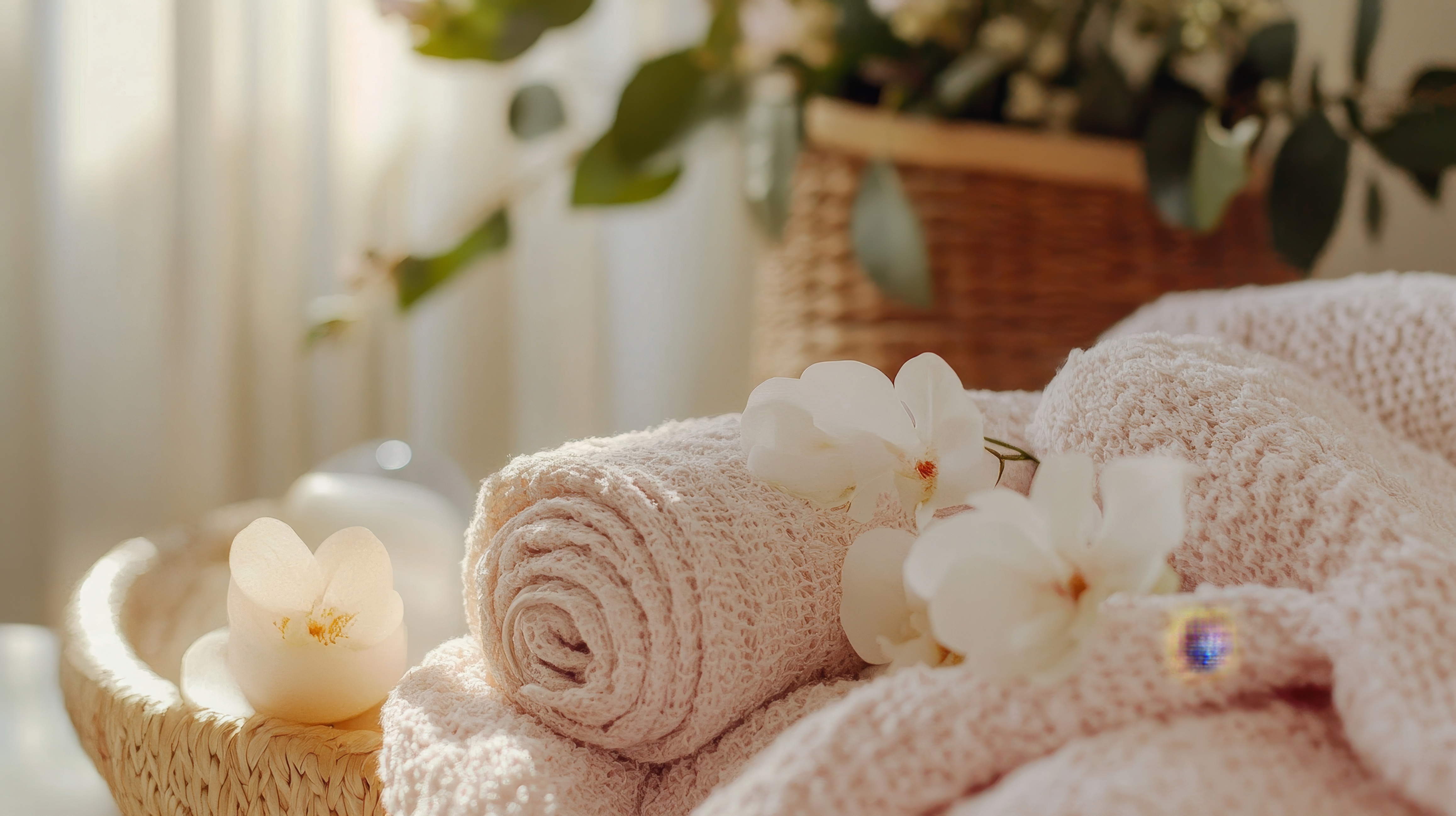 Spa towel and candle background